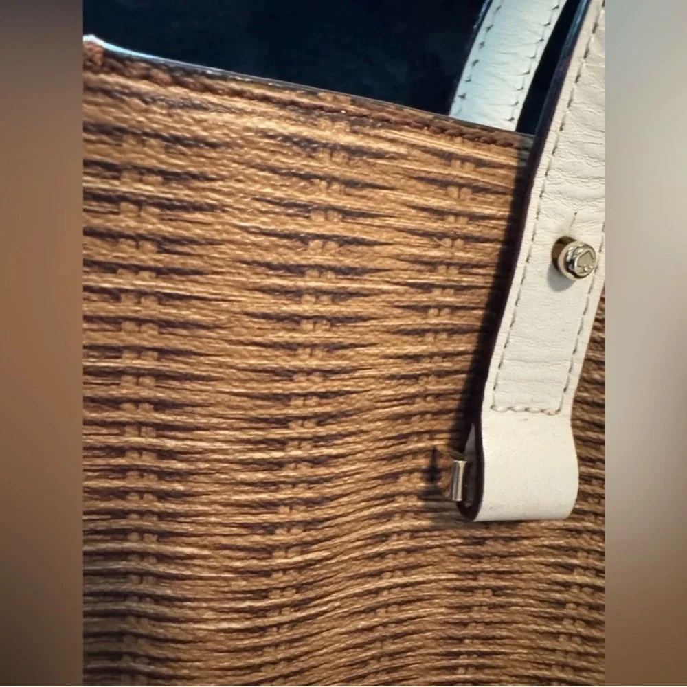 Kate Spade Woven Rattan Tote Bag in Brown with White Handles